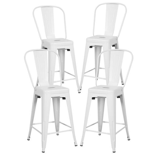 EDGEMOD Trattoria 24 in. High Back Counter Stool in White (Set of 4)
