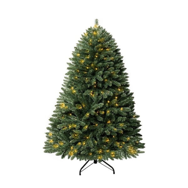 4.5 ft. Lightly Flocked Prelit Artificial Christmas Tree with 674-Branch Tips, 250-Warm Lights and Metal Stand