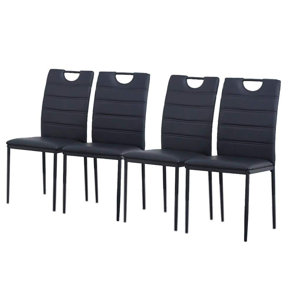 Modern Minimalist Style Black Leather Dining Chairs with Cushion and