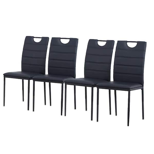 Unbranded Modern Minimalist Style Black Leather Dining Chairs with Cushion and High Back (set of 4)