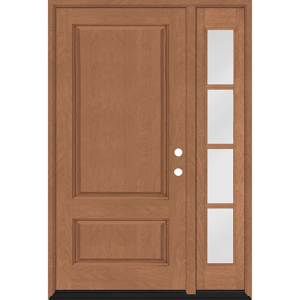 Steves & Sons Regency 53 in. x 80 in. 2Panel 3/4-Squaretop LHIS Autumn Wheat Stain Fiberglass Prehung Front Door w/4Lite 14in.SL