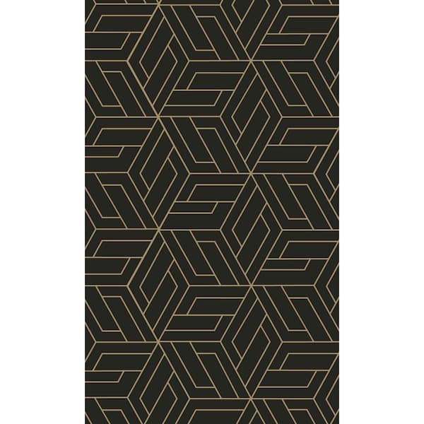 Walls Republic Black Abstract Geometric Interlink Printed Non-Woven Non-Pasted Textured Wallpaper 57 sq. ft.