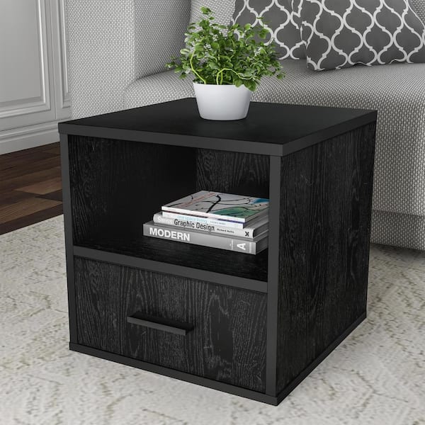 Lavish Home 15.75 in. Black End Table with Drawer