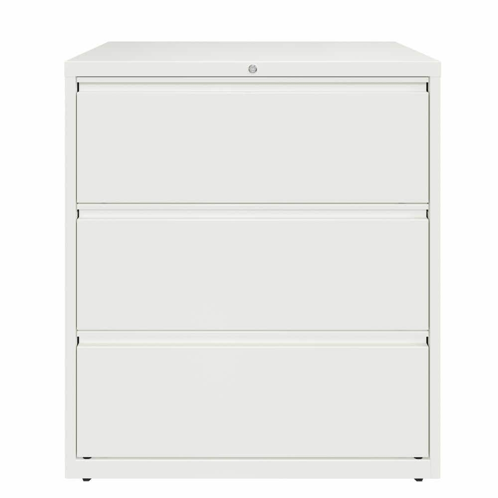 White Steel 36" 3-Drawer Lockable Lateral Filing Cabinet