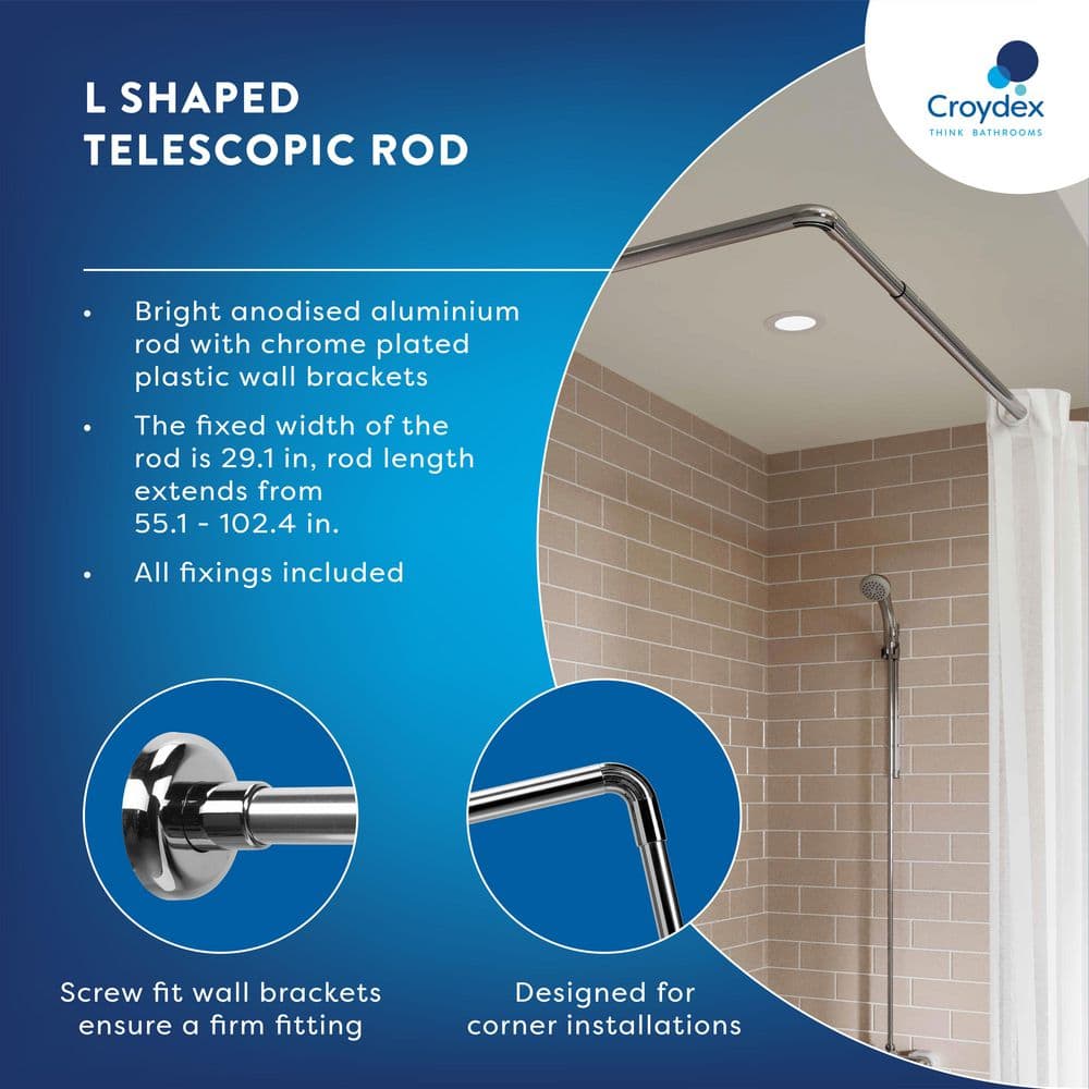Adjustable Silver L-Shaped Aluminium Shower Curtain Rod