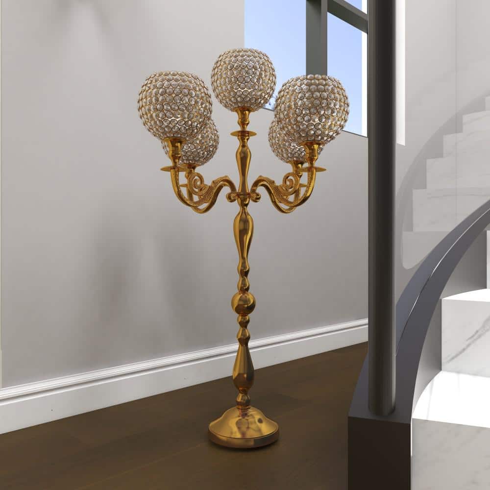 Elegant Gold Aluminum Hurricane Candelabra with Beaded Bobeches, 24" x 40"
