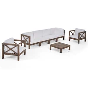 Brava Grey 7-Piece Wood Patio Conversation Seating Set with White Cushions