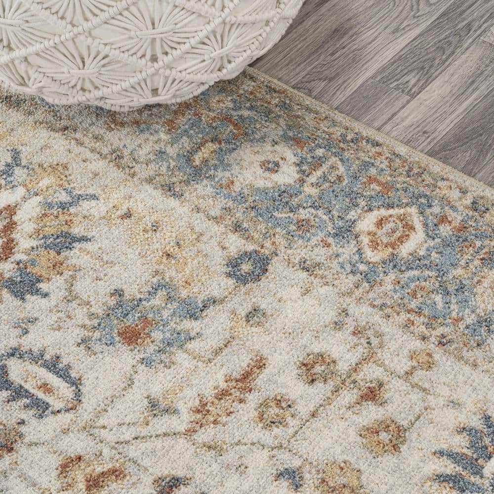Hiero Cream and Terra Persian Border 8' x 10' Washable Rug