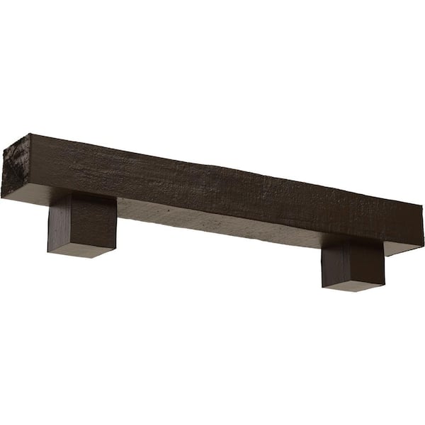 Ekena Millwork 4 in. x 4 in. x 3 ft. Rough Cedar Faux Wood Fireplace Mantel Kit, Alamo Corbels, Burnished Mahogany