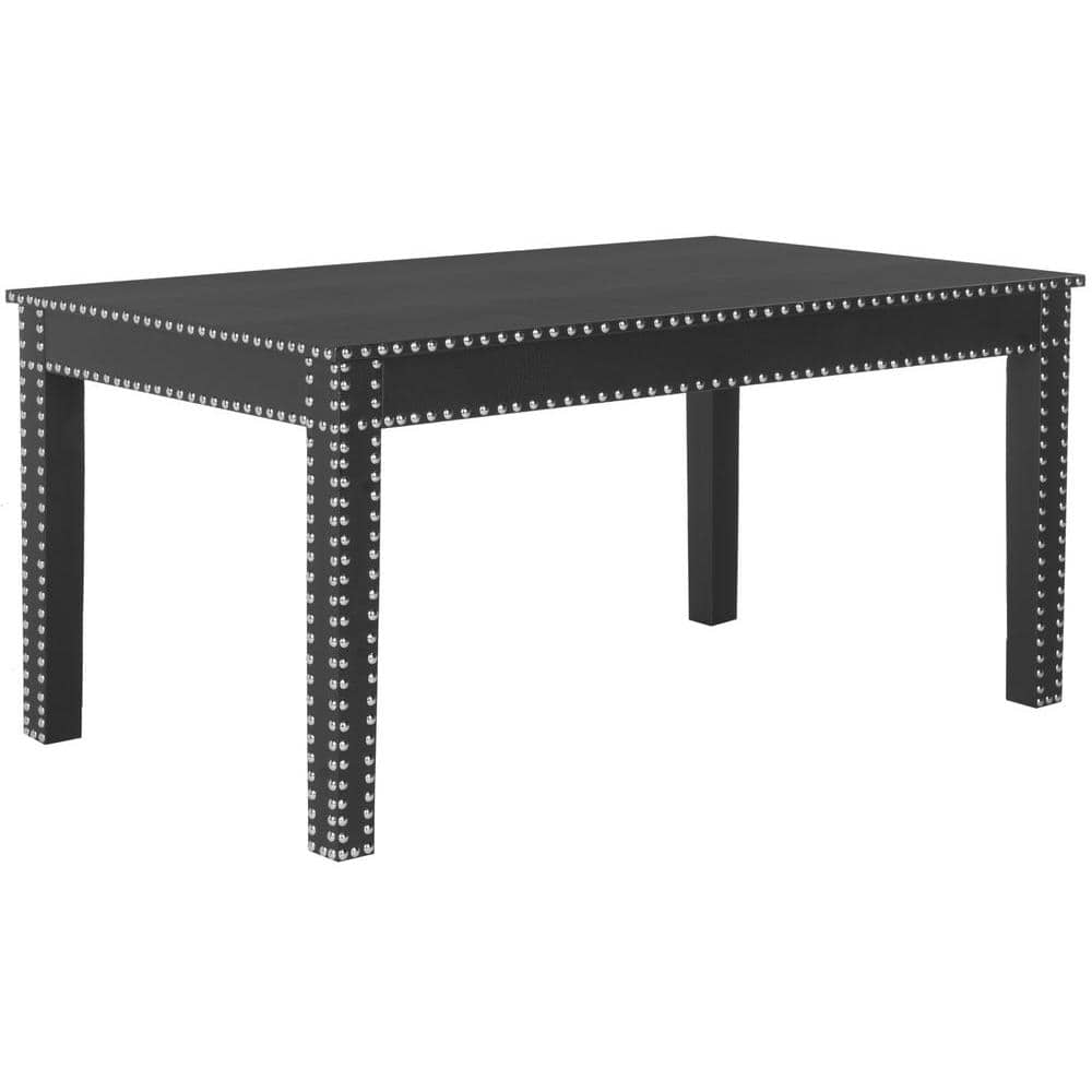 Crispis 24" Black Wood Rectangular Coffee Table with Silver Nailhead Trim