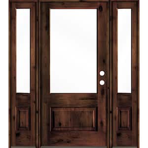 64 in. x 80 in. Knotty Alder Left-Hand/Inswing 3/4-Lite Clear Glass Red Mahogany Stain Wood Prehung Front Door with DSL