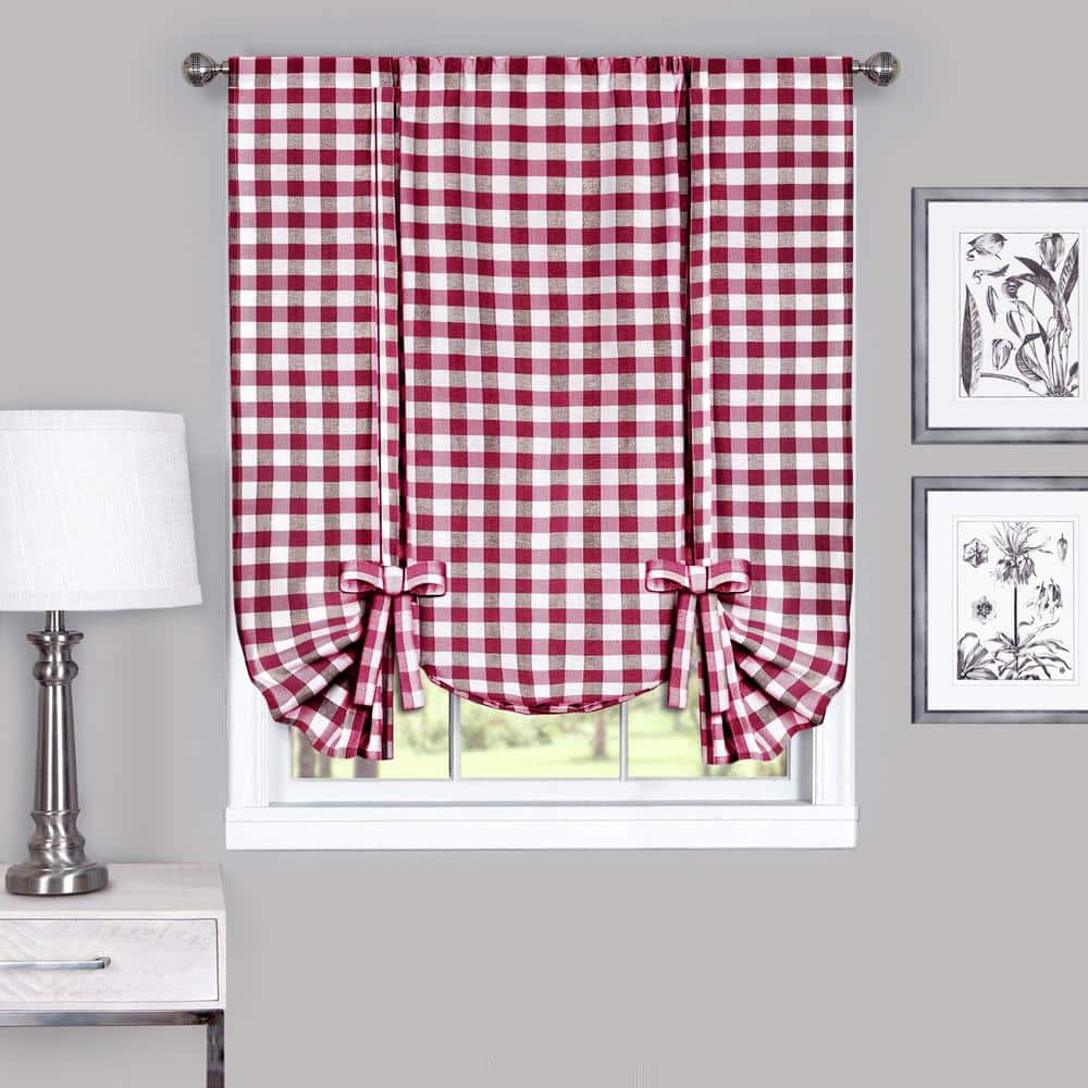 Burgundy and White Cotton Polyester Light Filtering Window Panel