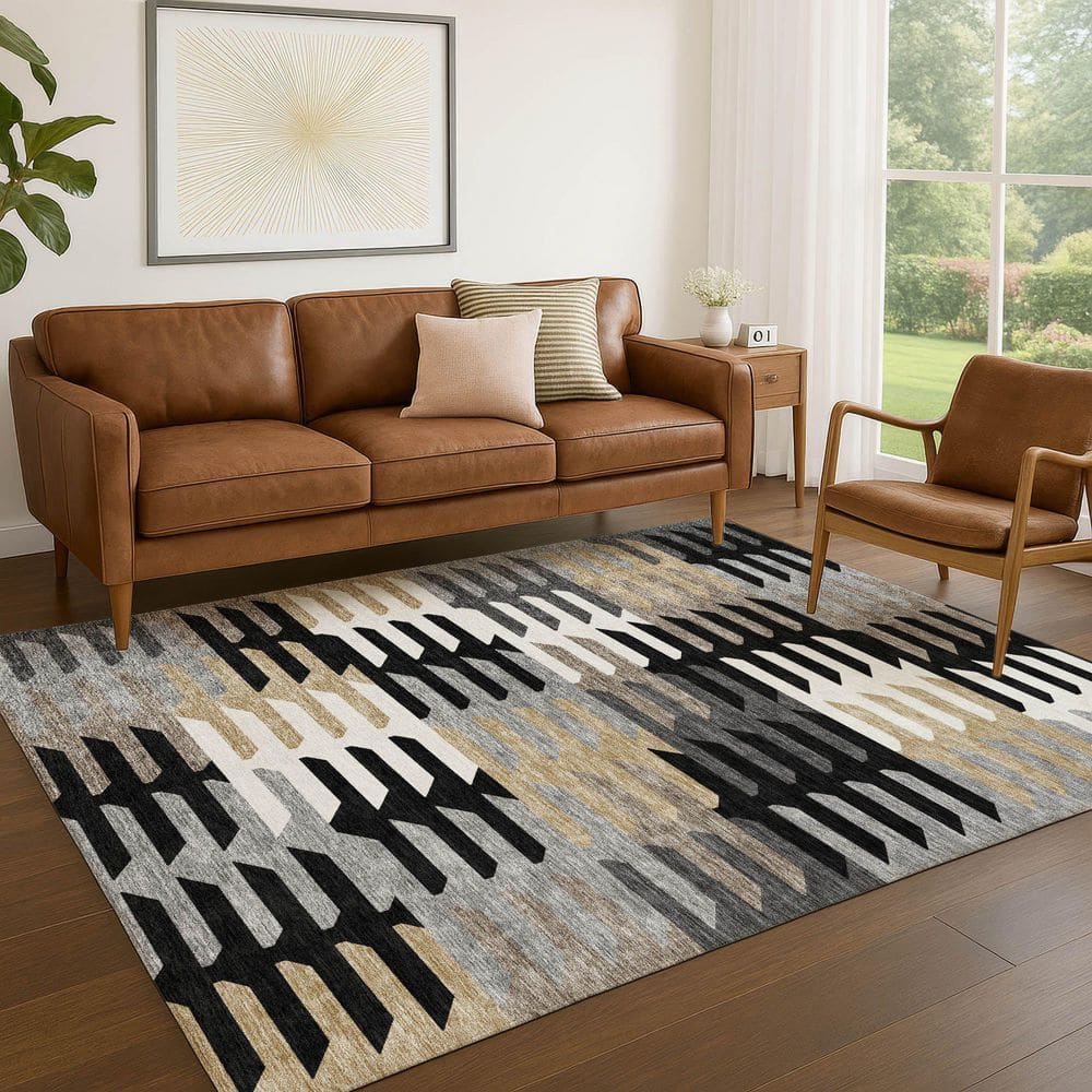 Chantille Machine Washable Indoor/Outdoor Abstract ACN2328 Black 3 ft. x 4 ft. Area Rug price history on PriceWatchPro