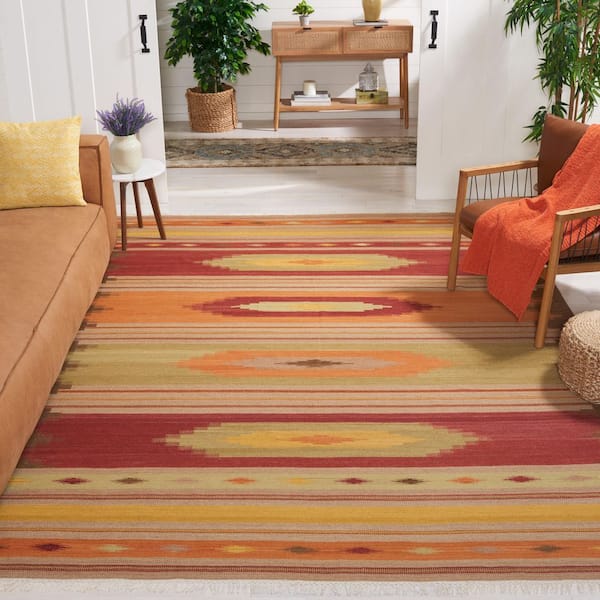 Kilim 10 ft. x 14 ft. Brown/Multi Striped Area Rug