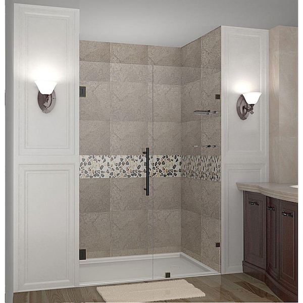 Aston Nautis GS 41 in. x 72 in. Completely Frameless Hinged Shower Door with Glass Shelves in Oil Rubbed Bronze