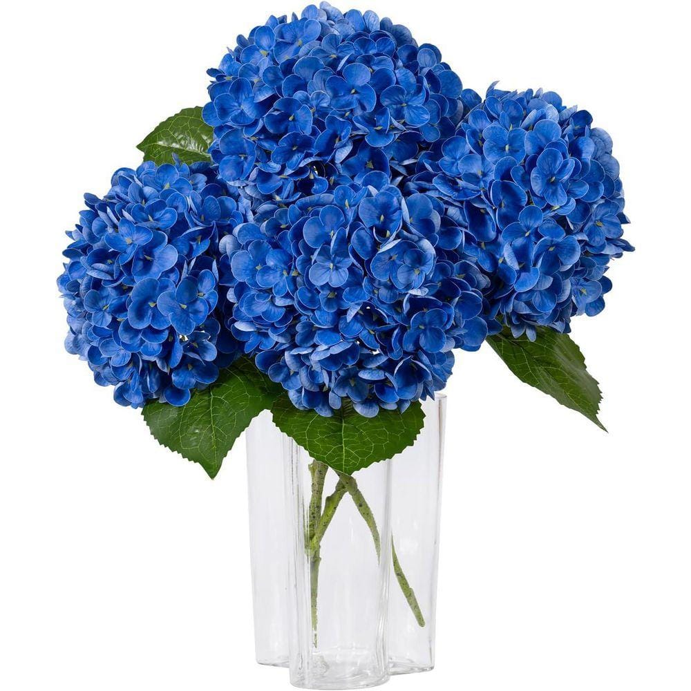 3-Piece 20 in. Royal Blue Hydrangea Artificial Flowers Latex Real