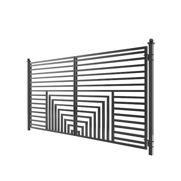 18 ft. x 6 ft. Florence Black Metal Steel Dual Swinging Driveway Fence Gate