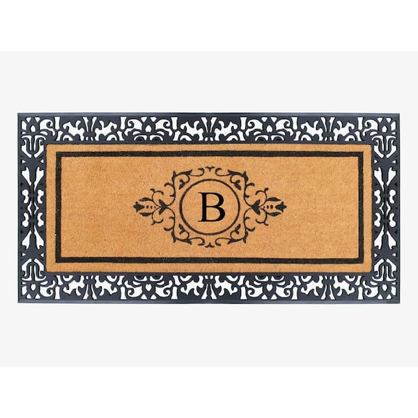 A1 Home Collections A1HC Paisley Black 30 in. x 60" Rubber and Coir Monogrammed B Durable Outdoor Entrance Door Mat