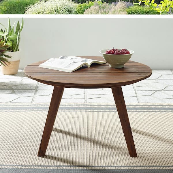 Welwick Designs 30 In Dark Brown Round Acacia Wood Outdoor Patio Coffee Table Hd8370 The Home Depot