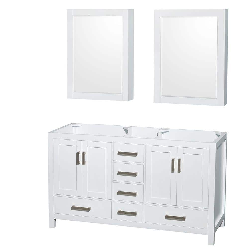 Sheffield 59 in. W x 21.5 in. D x 34.25 in. H Double Bath Vanity Cabinet without Top in White with MC Mirrors price history on PriceWatchPro