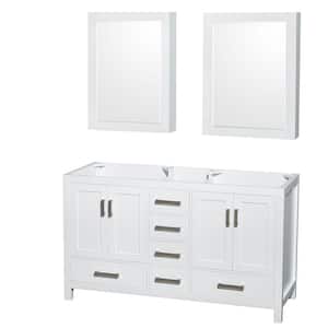 Sheffield 59 in. W x 21.5 in. D x 34.25 in. H Double Bath Vanity Cabinet without Top in White with MC Mirrors