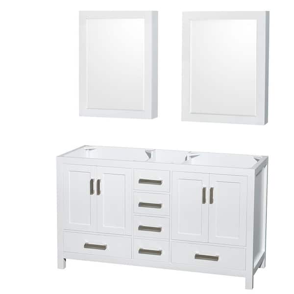 Wyndham Collection Sheffield 59 in. W x 21.5 in. D x 34.25 in. H Double Bath Vanity Cabinet without Top in White with MC Mirrors