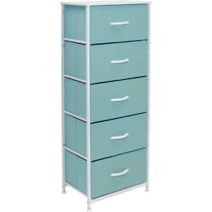 18.00 in. L x 11.87 in. W x 46 in. H 5-Drawer Aqua Dresser with Steel Frame Wood Top and Handle Easy Pull Fabric Bins