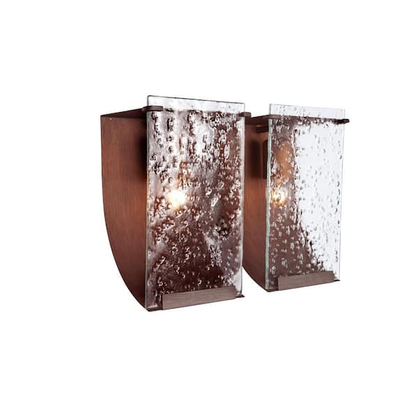 Varaluz Rain 2-Light Hammered Ore Bath Vanity Light with Recycled Hand-Pressed Rain Glass