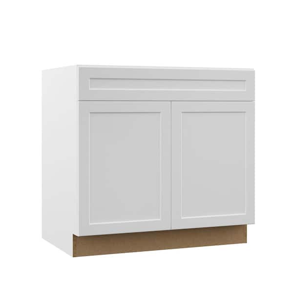 Hampton Bay Designer Series Melvern Assembled 36x34.5x23.75 in. Sink Base Kitchen Cabinet in White
