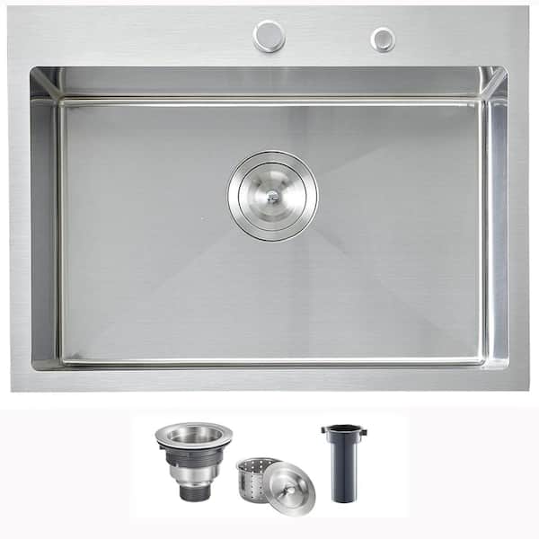 33 in. Dual Mount Single Bowl 16 Gauge Brushed Nickel Stainless Steel Drop-In RV Kitchen Laundry Sink