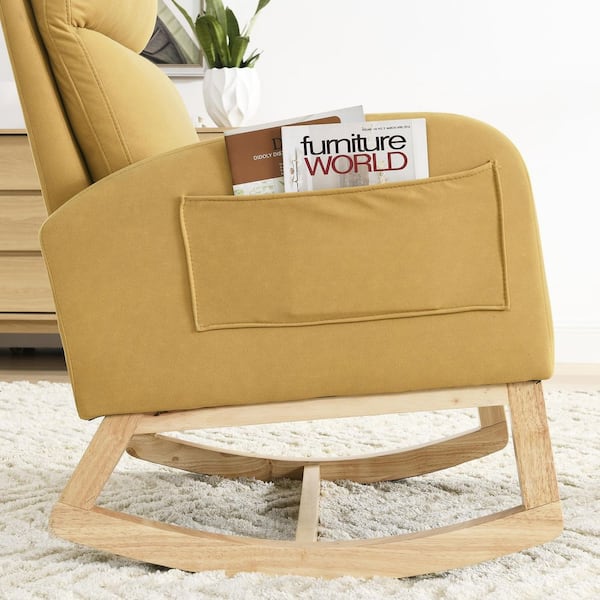 Rocking Chair, Modern Fabric Upholstered Nursery Glider Rocker with Curved  Wood Base and Side Pocket, Comfortable High Back Armchair Single Sofa Chair  with Removable Cushion for Living Room, Yellow 