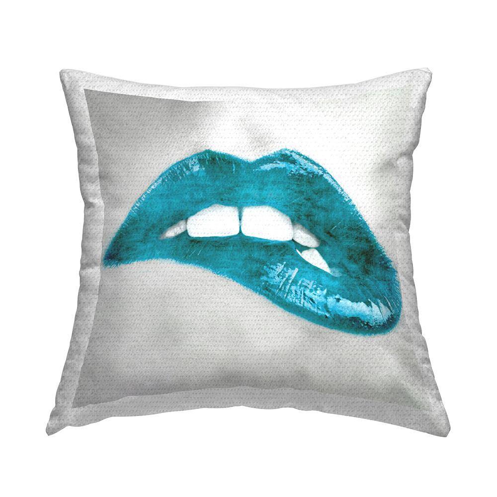 Biting Lip Blue Lipstick Makeup Blue Square Outdoor Throw Pillow price history on PriceWatchPro