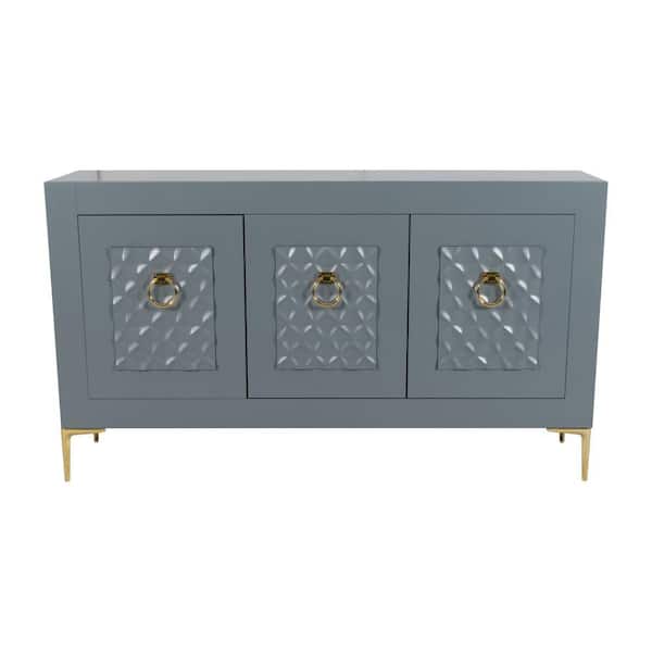 Gray Wood 78 in. Modern Rectangle Textured Sideboard with 3-Doors