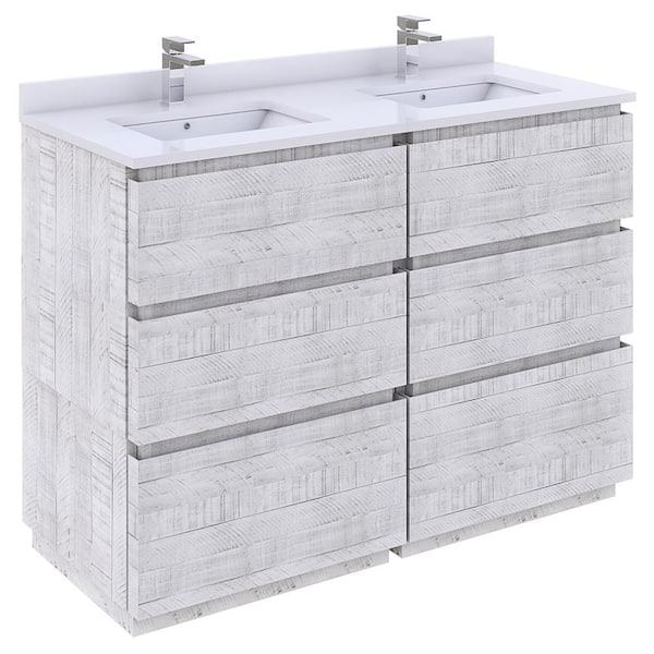 Fresca Formosa 48 in. Double Sink Freestanding Rustic White Bath Vanity with White Quartz Top and Undermount Ceramic Sink