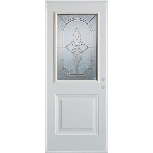 36 in. x 80 in. Traditional Brass 1/2 Lite 1-Panel Prefinished White Left-Hand Inswing Steel Prehung Front Door