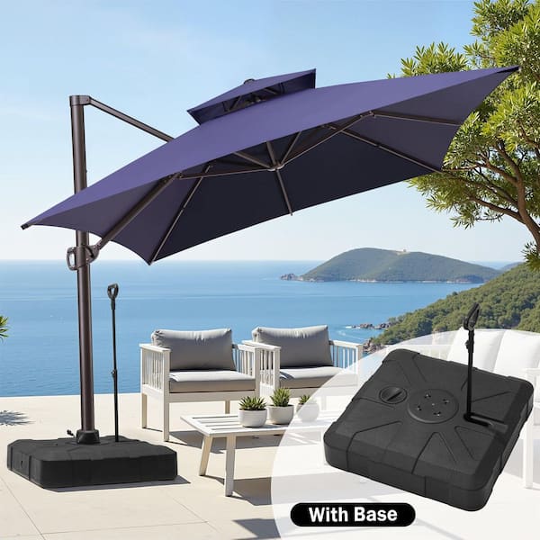 13 ft. x 10 ft. Double Top Rectangular Cantilever Patio Umbrella in Navy Blue with 300 lbs. Base Stand in Black