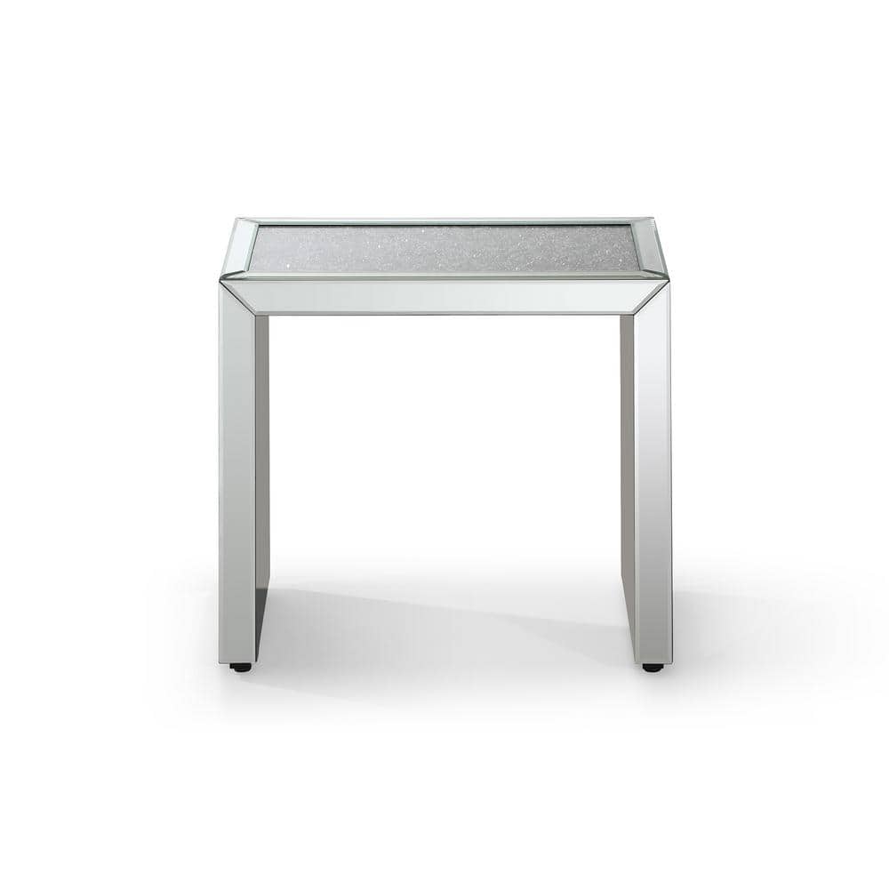 Silver Glass Top Wood Frame Nesting End Tables Set of 3