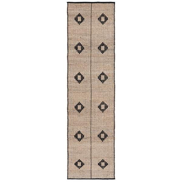 SAFAVIEH Natural Fiber Beige/Black 2 ft. x 9 ft. Diamond Striped Runner Rug