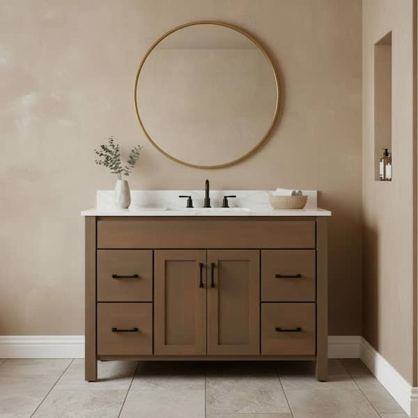 Kingham 49 in. Single Sink Driftwood Brown Freestanding Bath Vanity with Golden Carrara Quartz Top Assembled