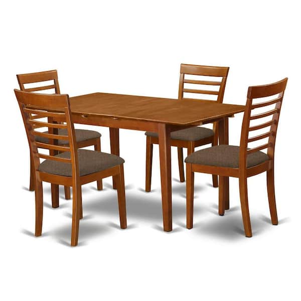 East West Furniture 5-Piece Saddle Brown Finish Solid Wood Top - Dining Room Set - Seats 4