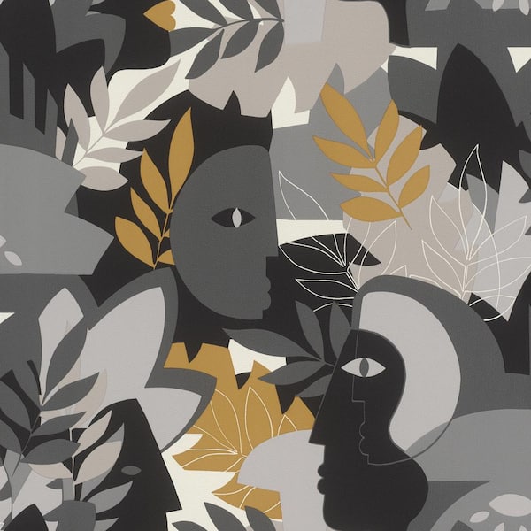 Giacometti Grey Flora and Faces Vinyl Non-Pasted Wallpaper Roll