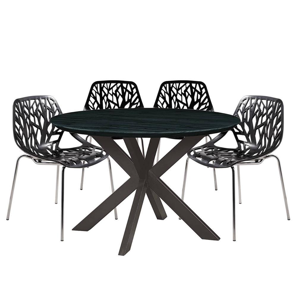 Leisuremod Ravenna 5Piece Dining Set with 4Stackable Plastic Chairs