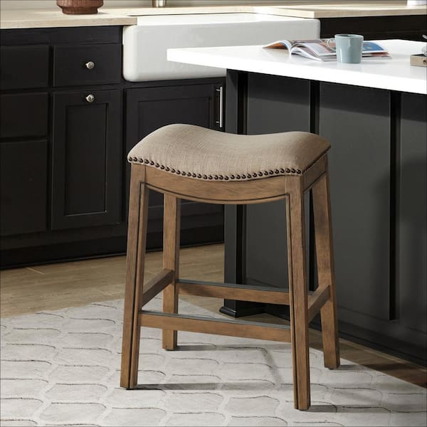 Alaterre Furniture Williston 26 in. Rectangle Natural Backless Wood Counter Height Stool with Cushioned Seat
