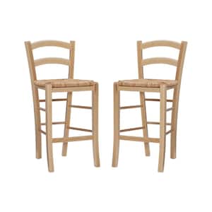 Kirsten 35.5"H Natural Ladder Back Wood 24.4" Seat Height (Set of 2) Counter Stool with Rush Seat