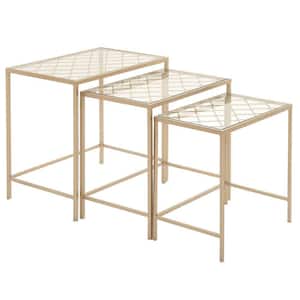 17 in. Gold Large Rectangle Glass End Accent Table with Clear Glass Top (3- Pieces)