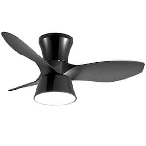 Sirius 32 in. Indoor Black Flush Mount Ceiling Fan with LED Light Bulbs with Remote Control