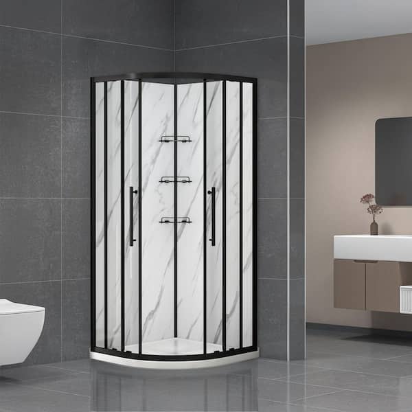 Dreamwerks Monaco 38 in. L x 38 in. W x 75 in. H Round Corner Shower Stall/Kit with Base, Walls and Drain in Black