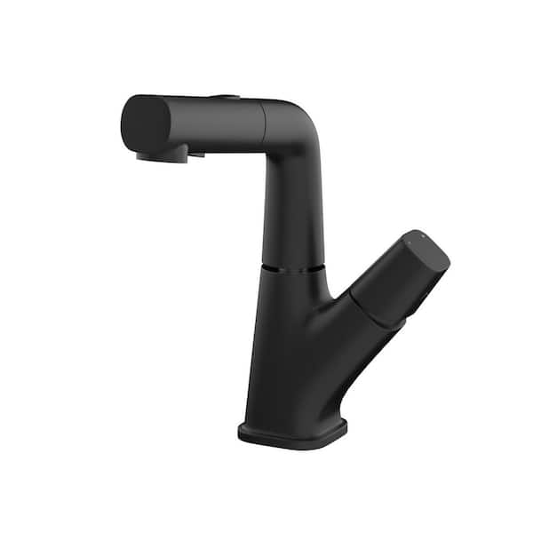 Unbranded Single Handle Single-Hole Pull-Out Spout Bathroom Faucet with Adjustable Height in Matte Black