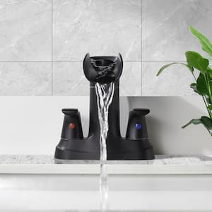 4 in. Centerset Double-Handle High Arc Bathroom Faucet with Valve Included in Matte Black