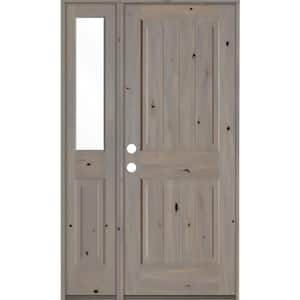 44 in. x 80 in. Rustic Knotty Alder 2 Panel Right-Hand/Inswing Clear Glass Grey Stain Wood Prehung Front Door w/Sidelite